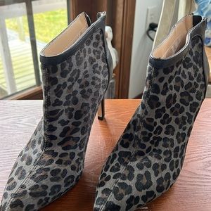 Adrian Vittadini, leopard cow hair and leather high heel boots, nine medium